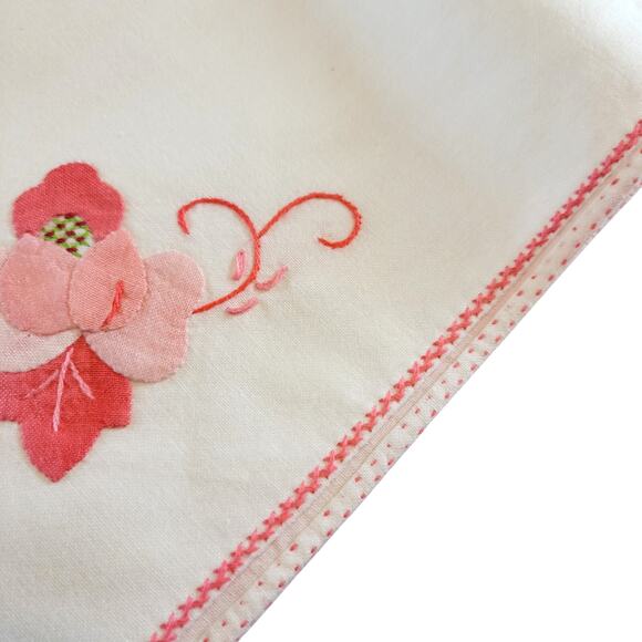 Pink Floral Embroidered Cloth Napkins 17" Vintage Cotton Set of 4 Rose - Picture 5 of 14